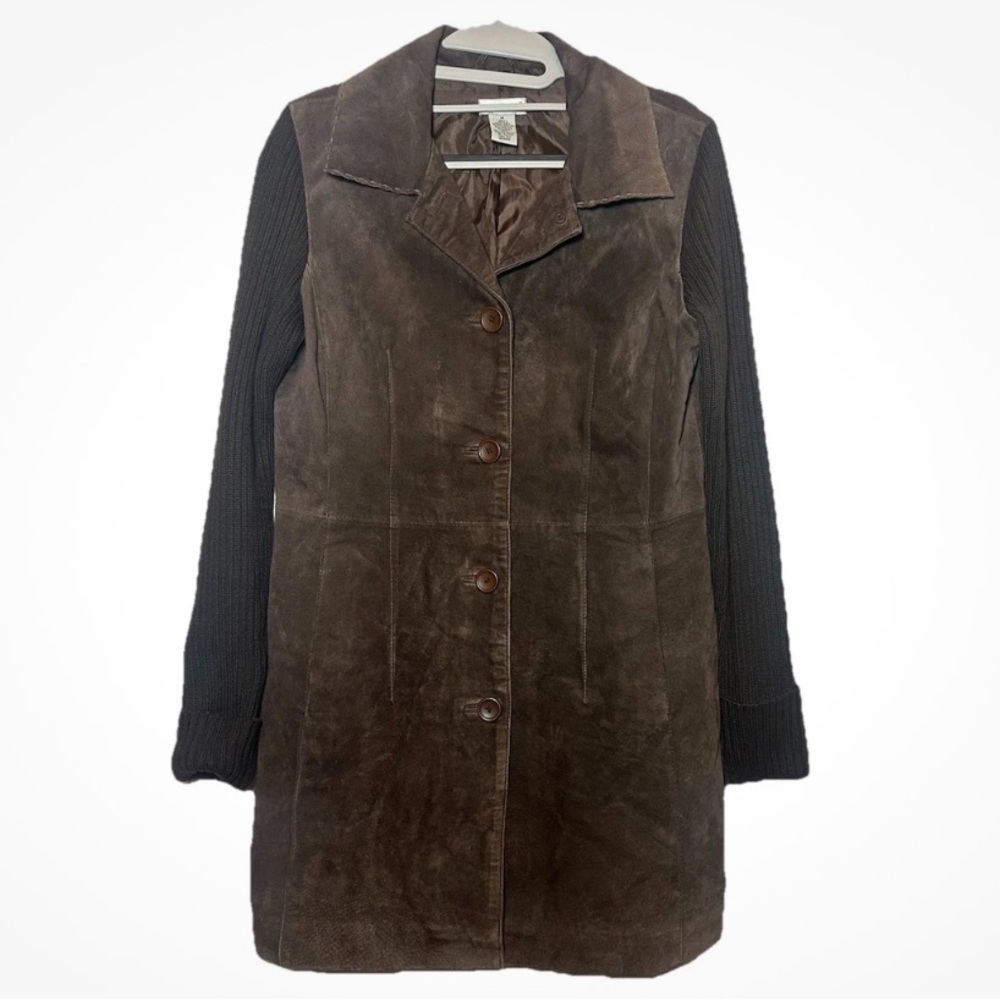 Vintage Twiggy Women's Genuine Leather Brown Button Up Trench Coat Jacket Size M